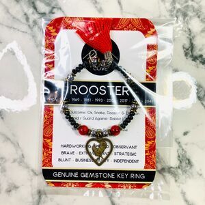 Chinese Zodiac ROOSTER Bangle Silver Plated Tassel Bracelet Wood Coral BAZI